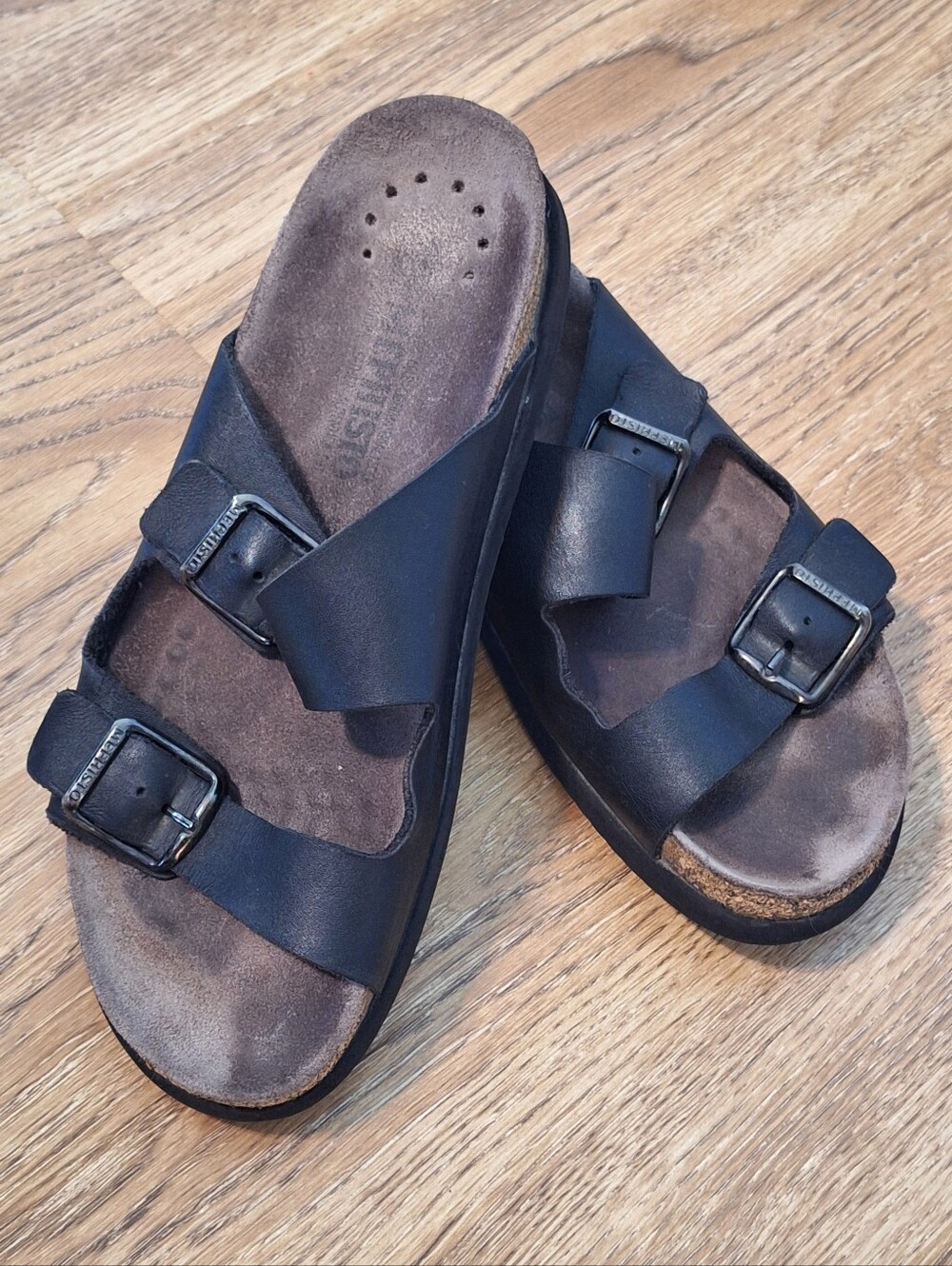 Mephisto Harmony Women's Black Double-Buckle Slide Sandals - 38